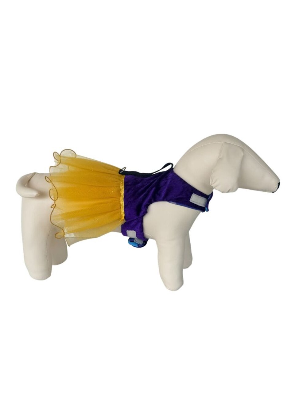 Handmade Small Dog Adjustable Dress w Harness Yellow Tutu Skirt Purple Velvet